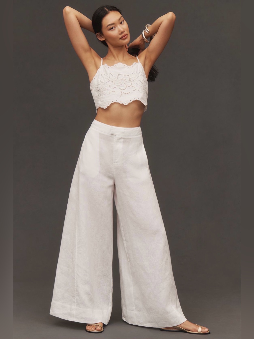 Anthropologie White Linen Palazzo Pants